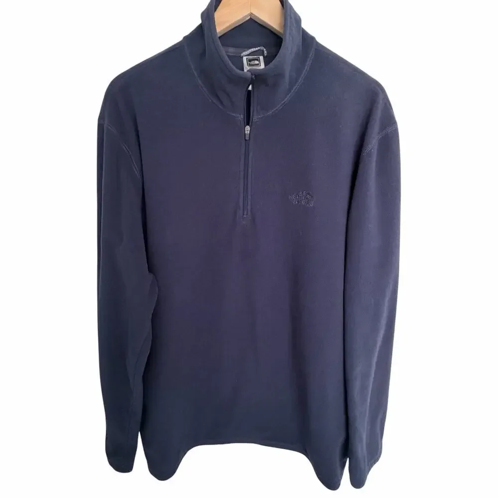 The North Face Mens XL Blue Quarter Zip Fleece Pullover Embroidered Logo